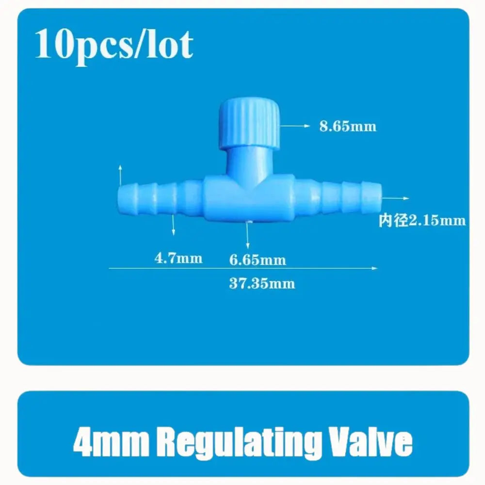 Vannes de régulation d'air 4mm en plastique bleu, avec deux embouts et un corps central