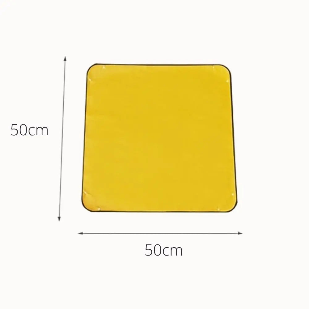 Tapis de rempotage jaune en PE renforcé, surface lisse et étanche, coins arrondis, fond uni