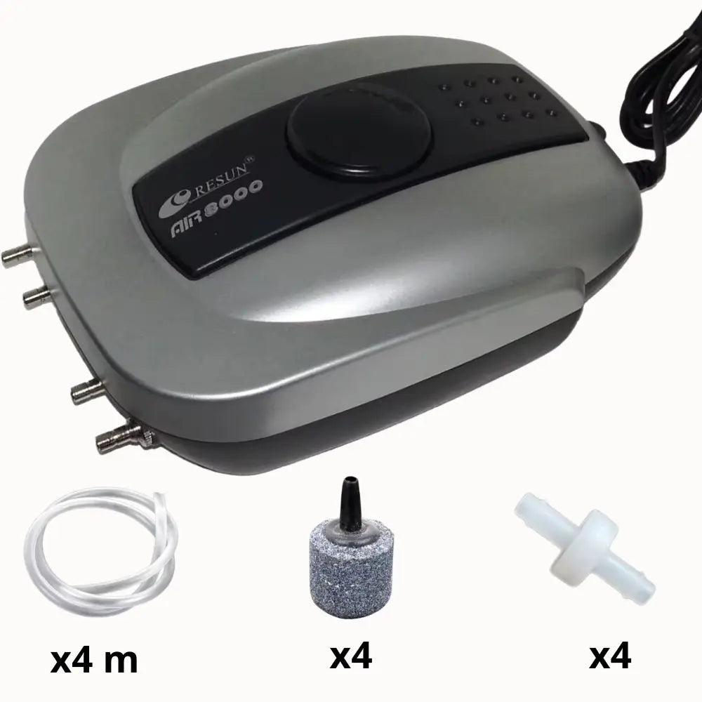 Aérateur réglable gris avec quatre sorties, tuyaux et accessoires pour système hydroponique