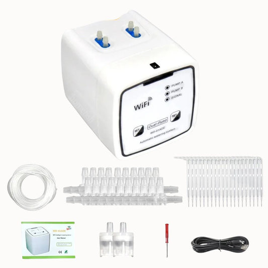 Système d'arrosage automatique WiFi avec double pompe, tuyaux et accessoires pour 20 pots