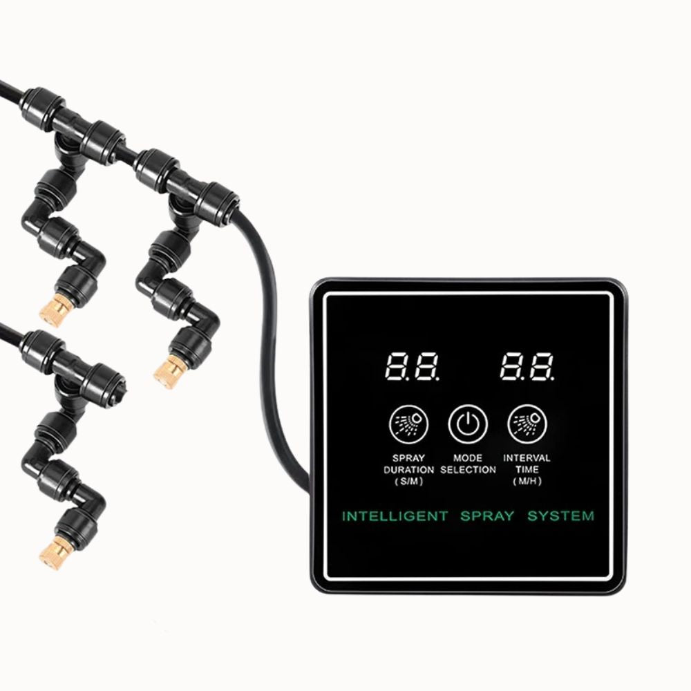 Système de brumisateur programmable avec trois buses orientables et un panneau de contrôle numérique