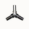Connecteur en Y en métal avec trois embouts cylindriques, finition brillante et surface lisse