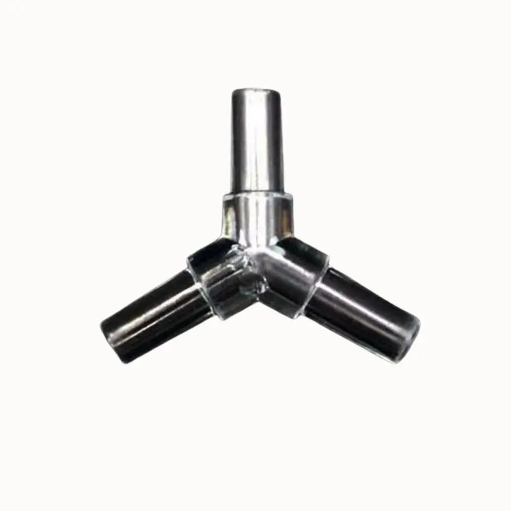 Connecteur en Y en métal avec trois embouts cylindriques, finition brillante et surface lisse