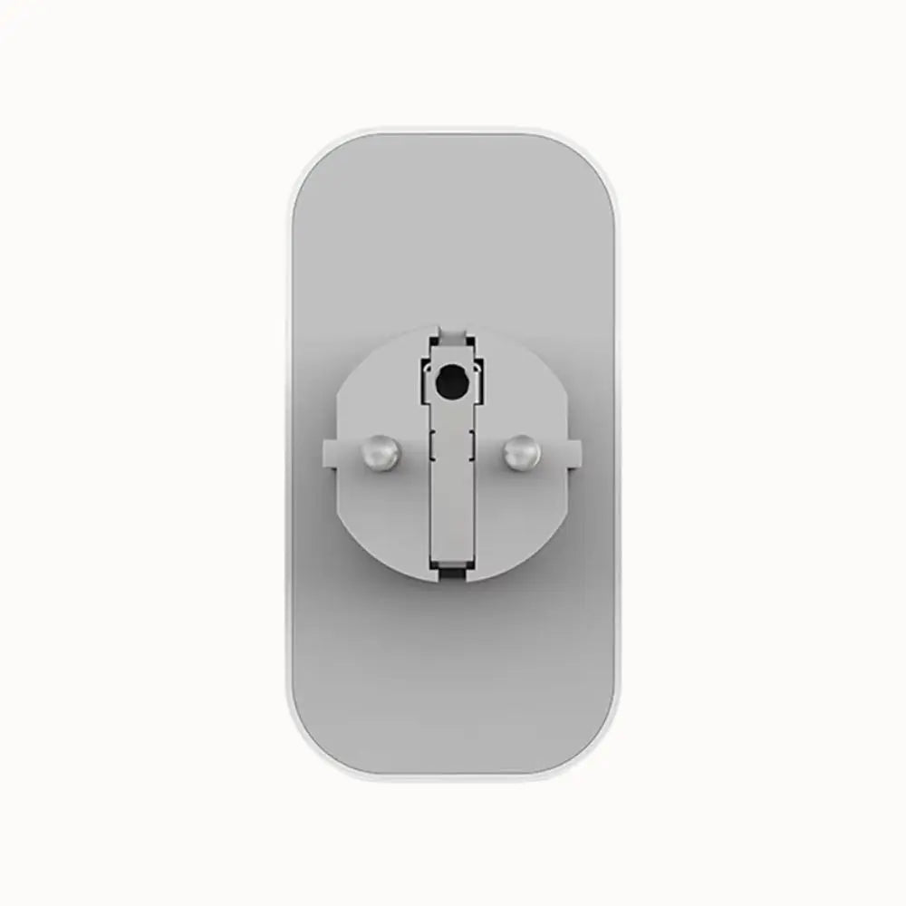 Prise connectée WiFi blanche avec deux boutons ronds et un design rectangulaire épuré