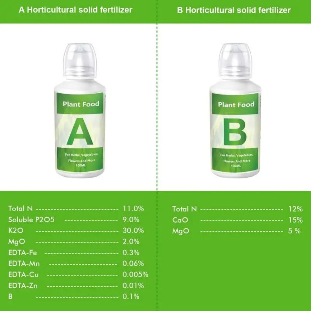 Engrais Hydroponie A&B : Granulés Nutritifs 2 × 100 ml pour Culture en Intérieur