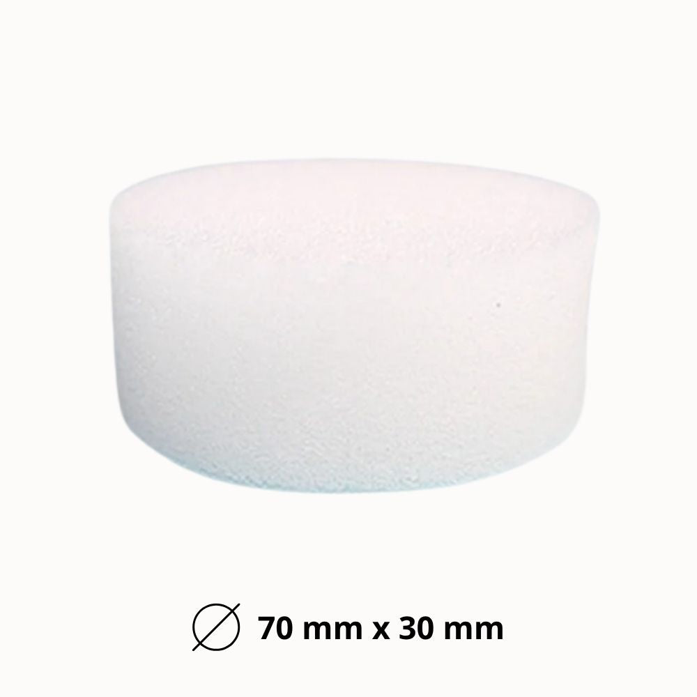 Éponge blanche ronde avec une texture douce, légèrement translucide, sur fond blanc