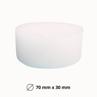 Éponge blanche ronde avec une texture douce, légèrement translucide, sur fond blanc