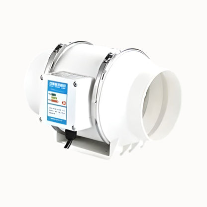 Extracteur d'air box culture blanc avec moteur et connecteur, conçu pour ventilation efficace dans les espaces de culture