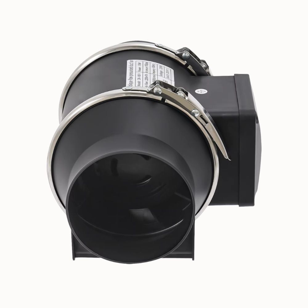 Extracteur d'air silencieux avec un design compact et un moteur visible sur un fond neutre