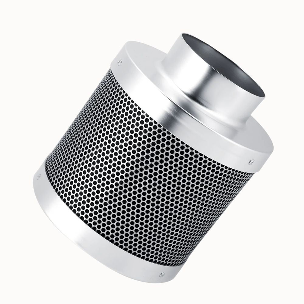 Filtre à charbon en inox avec perforations, modèle cylindrique de 100 mm pour chambre de culture