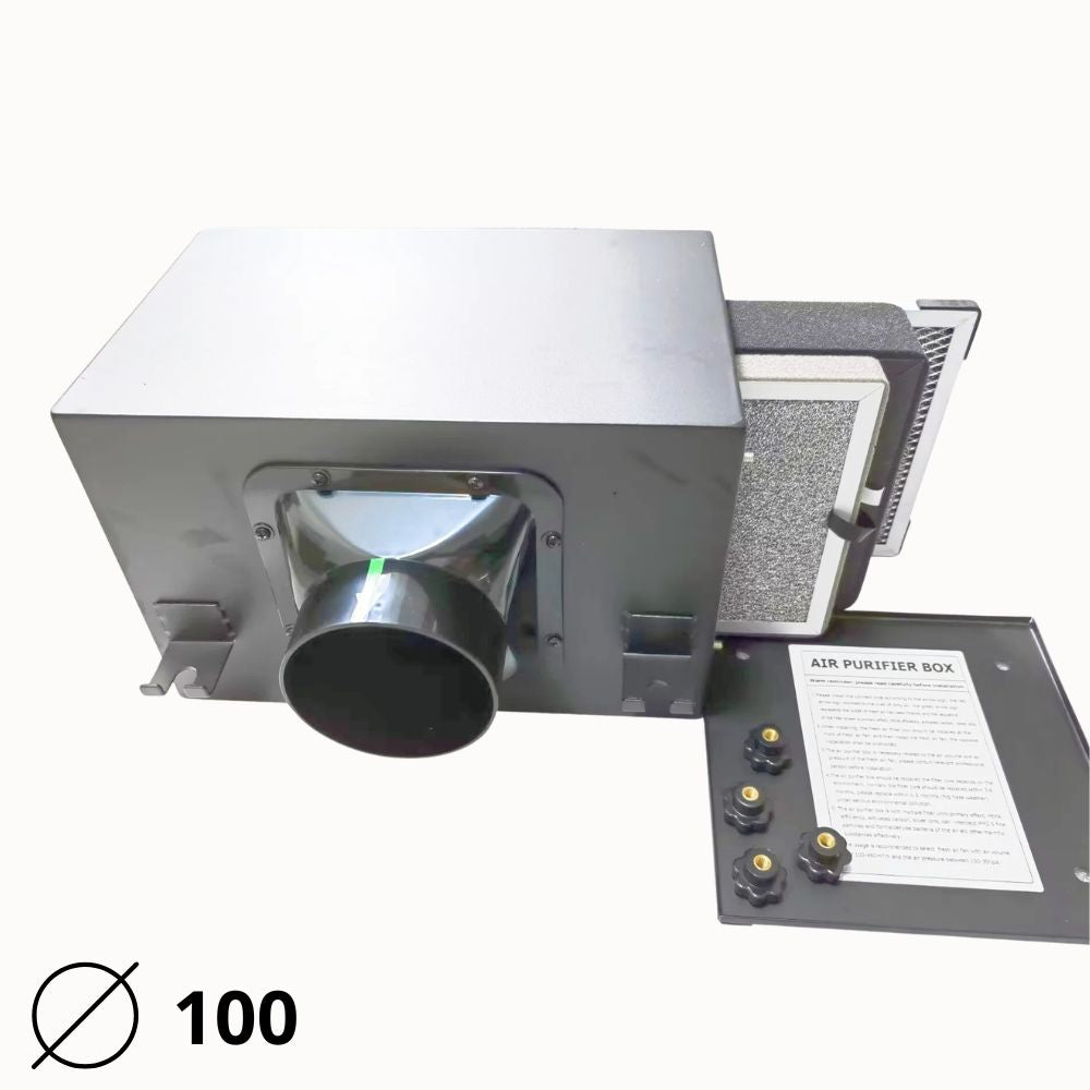Boîtier HEPA 100mm avec filtre à charbon et connecteurs pour purification de l'air