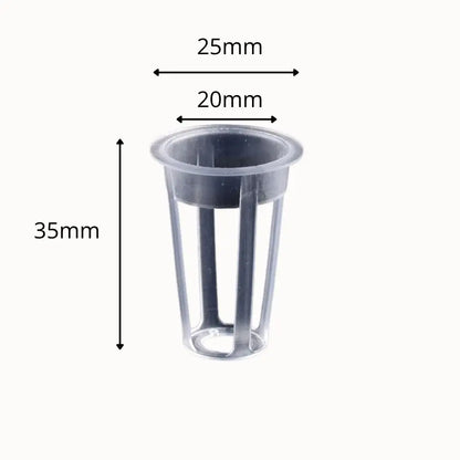 Godet en plastique transparent avec des fentes, forme cylindrique et couleur claire, pour culture hydroponique