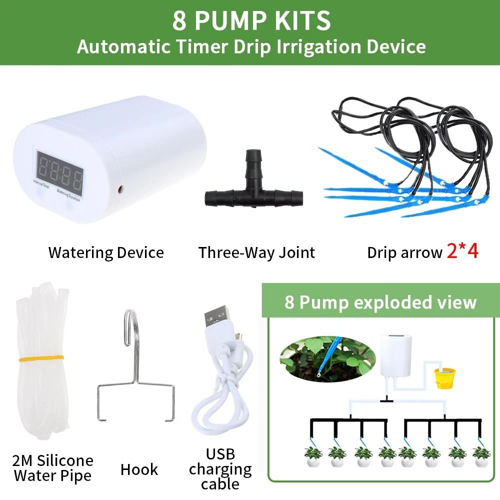 Système d'irrigation automatique avec 8 pots, tuyaux et accessoires pour plantes d'intérieur