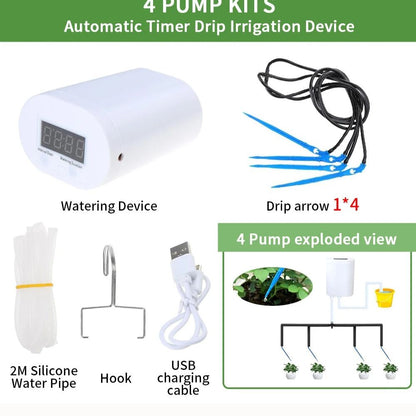 Kit d'arrosage automatique avec dispositif de minuterie, tuyau, crochet et accessoires pour 4 pots