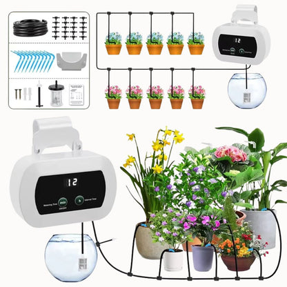 Système d'arrosage automatique avec goutte à goutte pour plantes en pots et réservoir d'eau