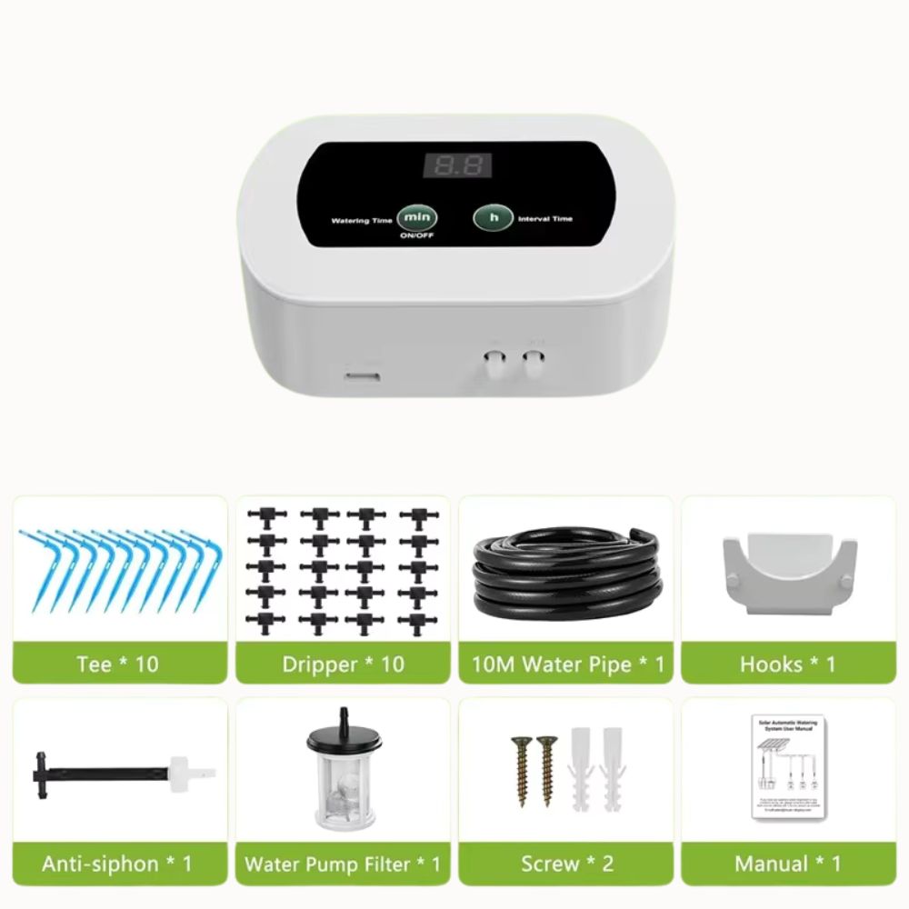 Système d'arrosage automatique USB-C avec accessoires pour goutte à goutte et tuyaux d'irrigation