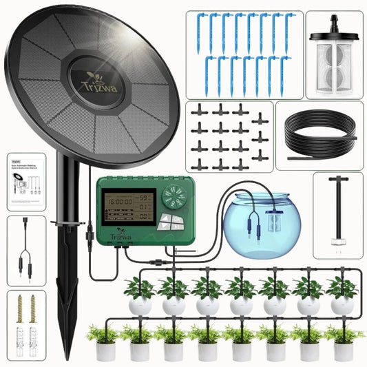 Système d'arrosage goutte à goutte avec panneaux solaires et accessoires pour plantes en pot