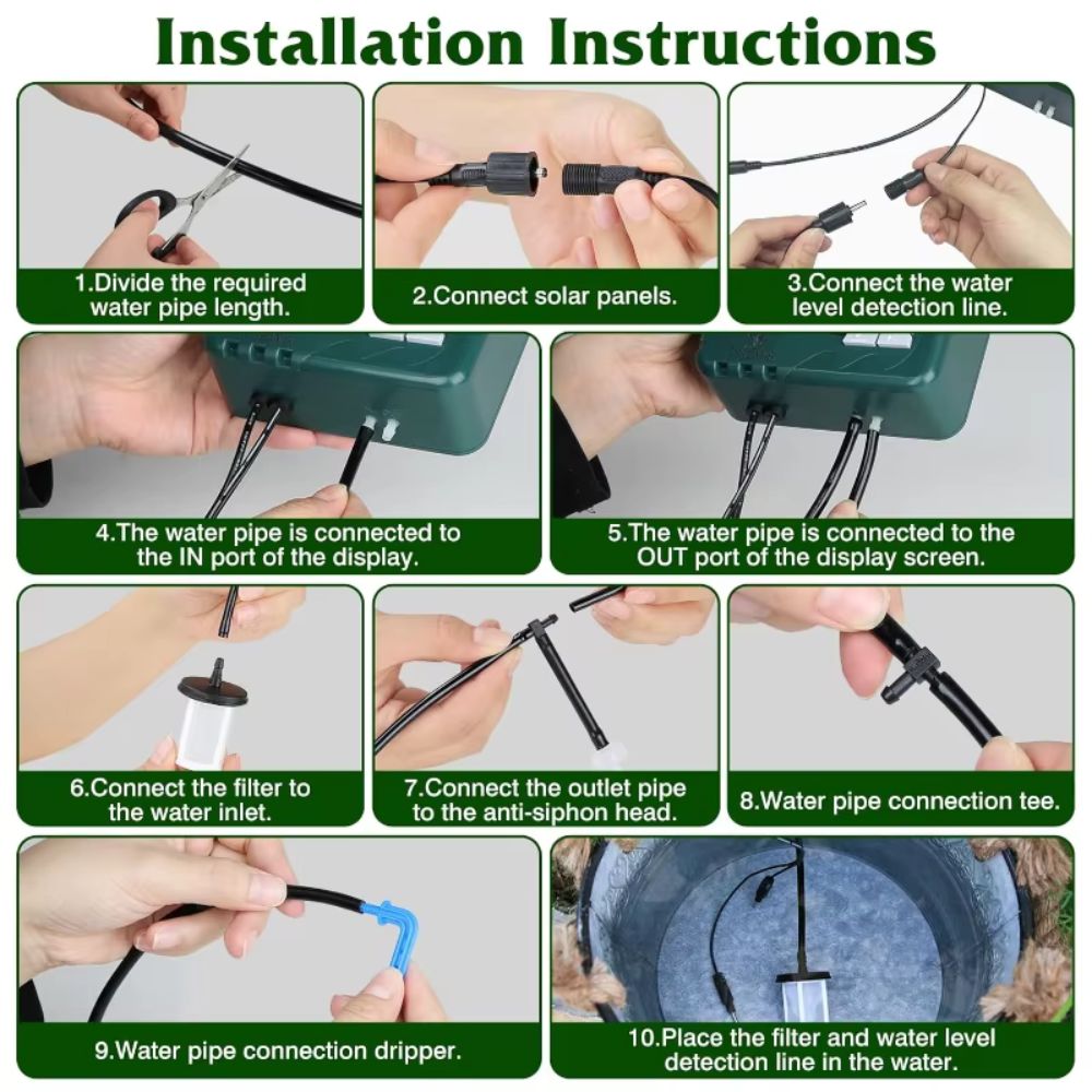 Système d'arrosage avec tuyaux et connecteurs pour installation de goutte à goutte solaire