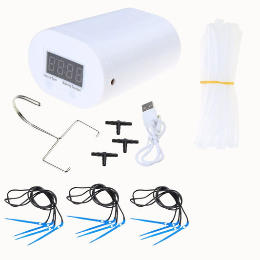 Kit d'irrigation intelligent avec un dispositif de contrôle, tuyaux et accessoires pour 12 pots de plantes