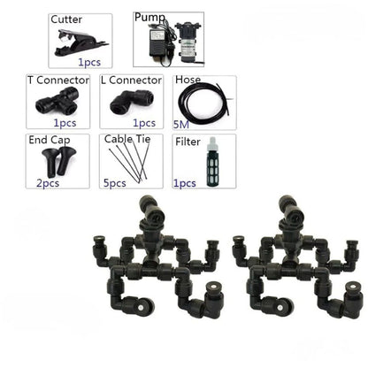 Kit brumisation 220V avec pompe, têtes et buses orientables pour système de brumisation efficace