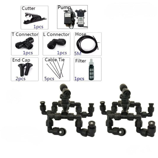 Kit brumisation 220V avec pompe, têtes et buses orientables pour système de brumisation efficace