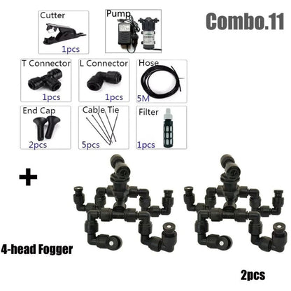 Kit brumisation 220V avec pompe, deux têtes et quatre buses orientables pour brumisation efficace