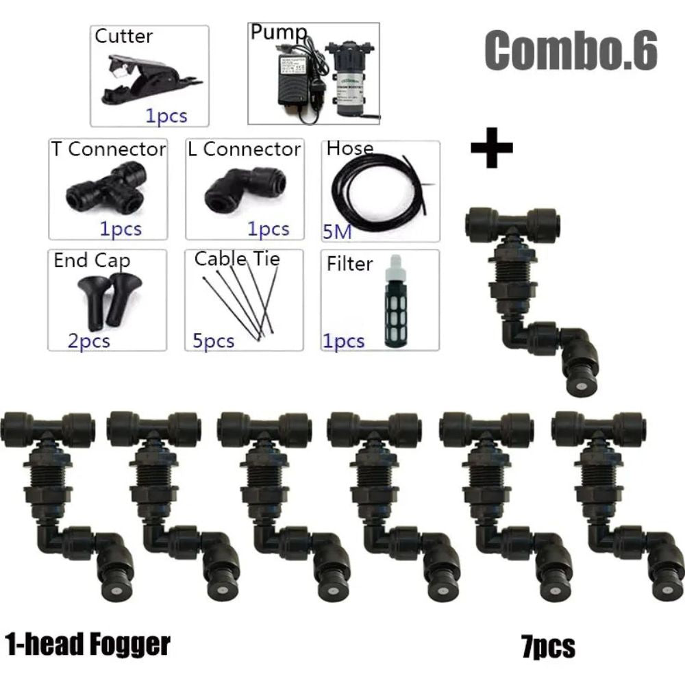 Kit brumisation 220V avec pompe, buses orientables, tuyaux et accessoires pour brumisation efficace