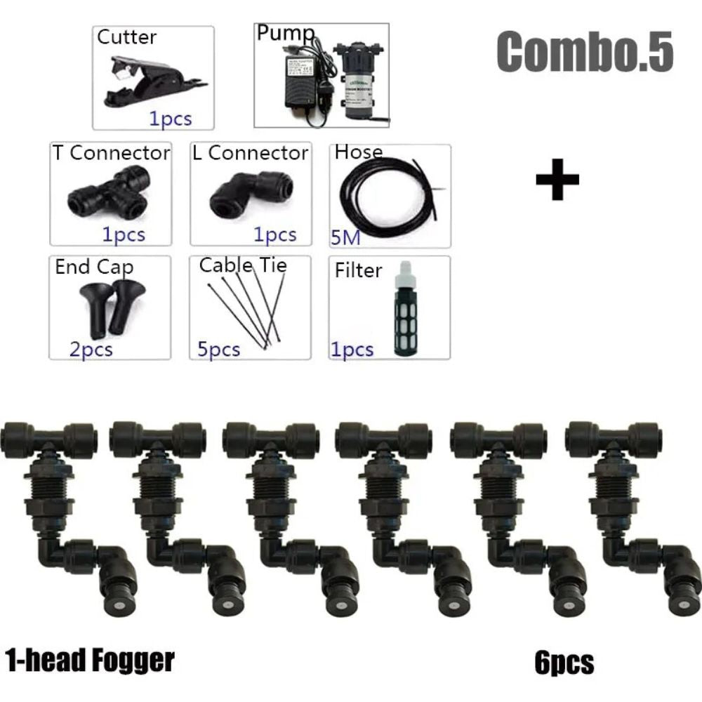 Kit brumisation 220V avec pompe, buses orientables, tuyaux et accessoires pour brumisateur