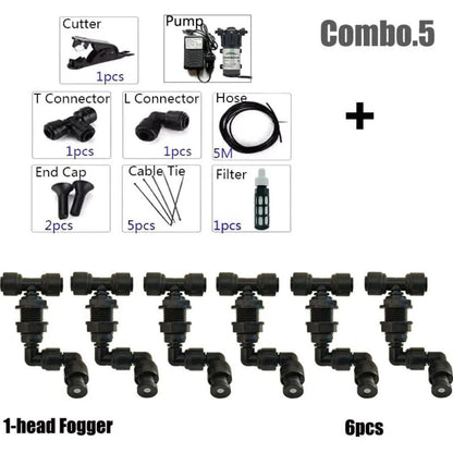 Kit brumisation 220V avec pompe, buses orientables, tuyaux et accessoires pour brumisateur