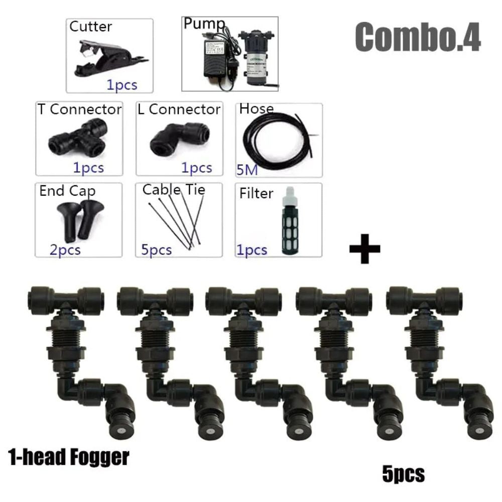 Kit brumisation 220V avec pompe, buses orientables, tuyaux et accessoires pour brumisation efficace