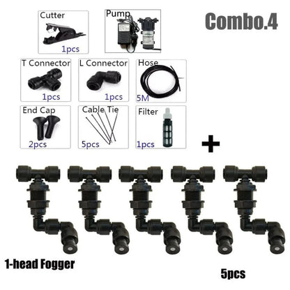 Kit brumisation 220V avec pompe, buses orientables, tuyaux et accessoires pour brumisation efficace