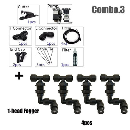 Kit brumisation 220V avec pompe, buses orientables, tuyaux et accessoires pour brumisation efficace