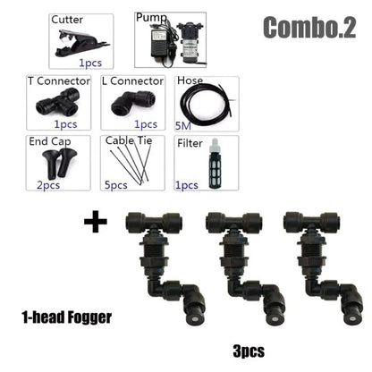 Kit brumisation 220V avec pompe, buses orientables, tuyaux et accessoires pour brumisation efficace