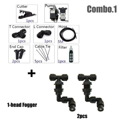 Kit brumisation 220V avec pompe, buses orientables, tuyau et accessoires pour brumisateur