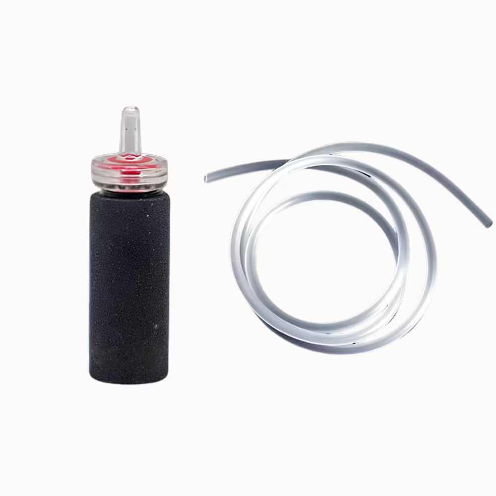Kit complet avec une pierre noire, un tuyau transparent et un embout rouge