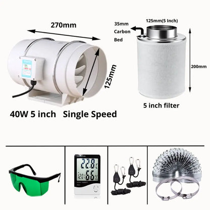 Kit de chambre de culture avec extracteur, filtre à charbon, lunettes et thermomètre inclus