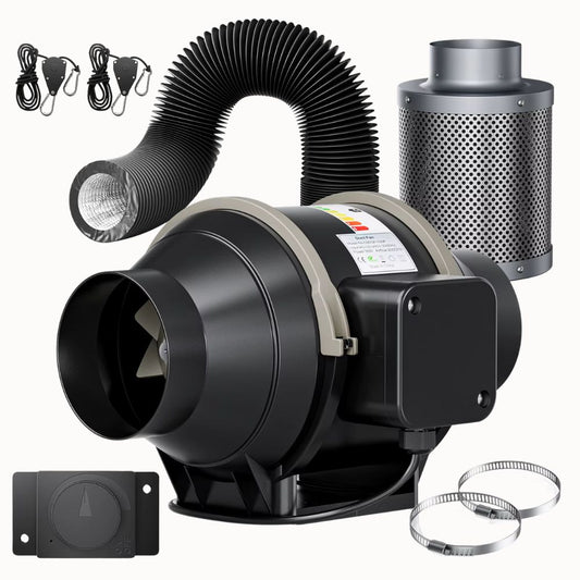 Extracteur d'air noir avec gaine flexible et filtre à charbon pour chambre de culture