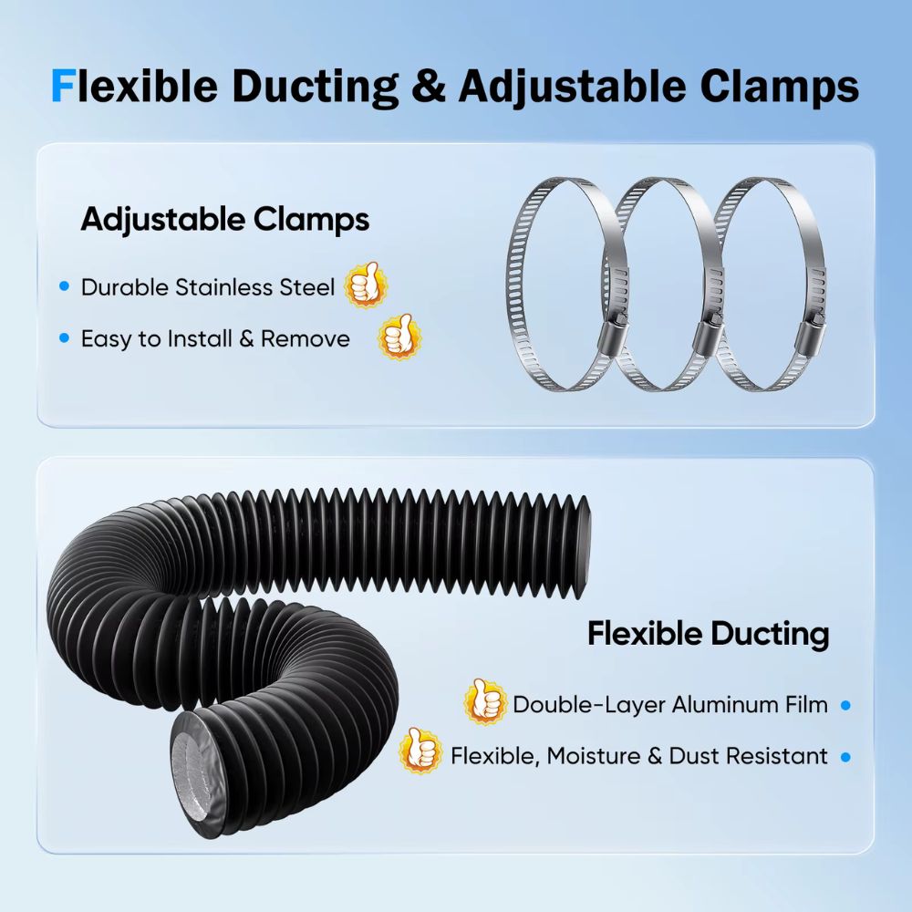 Flexible gaine noire et colliers en acier inoxydable pour l'extracteur d'air de chambre de culture