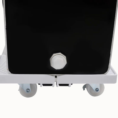 Système de culture vertical mobile sur roulettes avec réservoir noir et base blanche en plastique