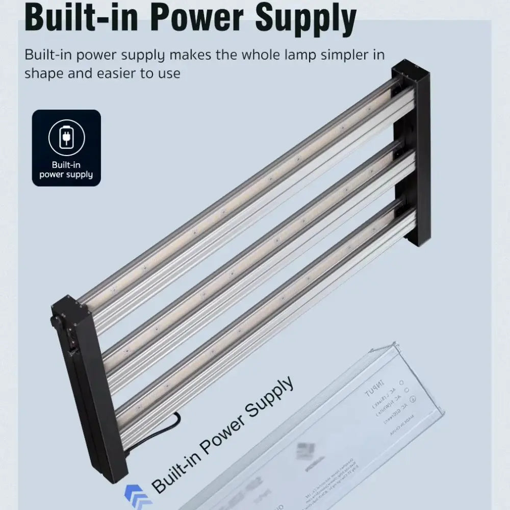 Panneau LED noir avec barres métalliques et un design épuré, éclairage uniforme et moderne