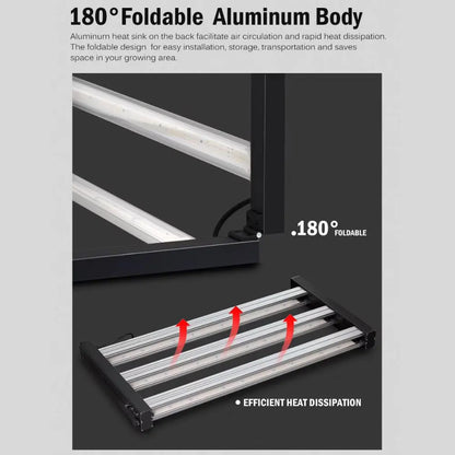 Panneau LED avec barres en aluminium, structure pliable, couleur argentée et design moderne