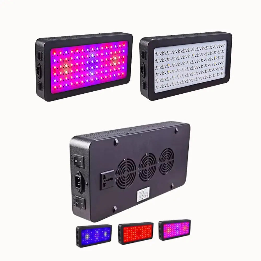 Panneau LED rectangulaire avec lumières rouges et bleues, surface lisse et grise, plusieurs ports visibles
