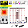 Lampe de croissance avec plusieurs LED rouges et bleues, structure métallique et câbles visibles sur un fond neutre