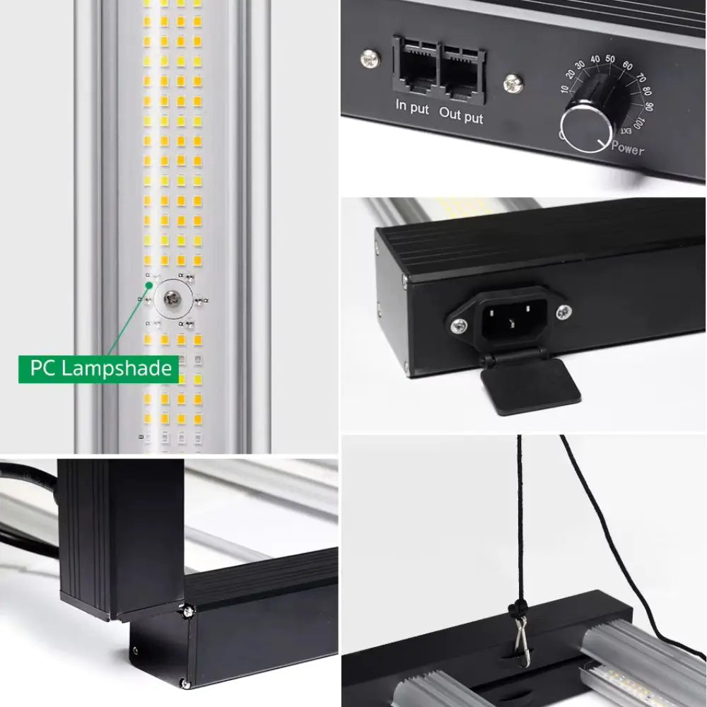 Panneau LED avec plusieurs rangées de lumières jaunes et un boîtier noir en métal élégant