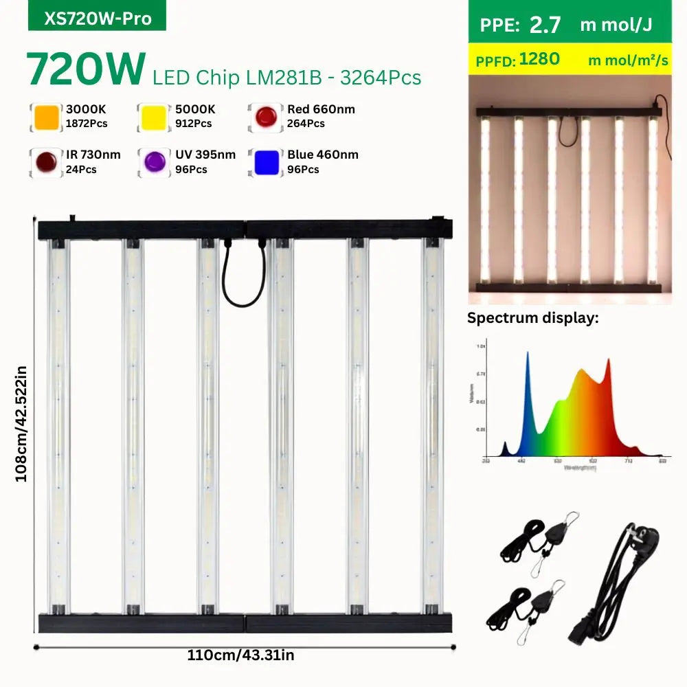 Panneau lumineux avec plusieurs tubes LED, couleurs blanches et bleues, monté sur un cadre noir