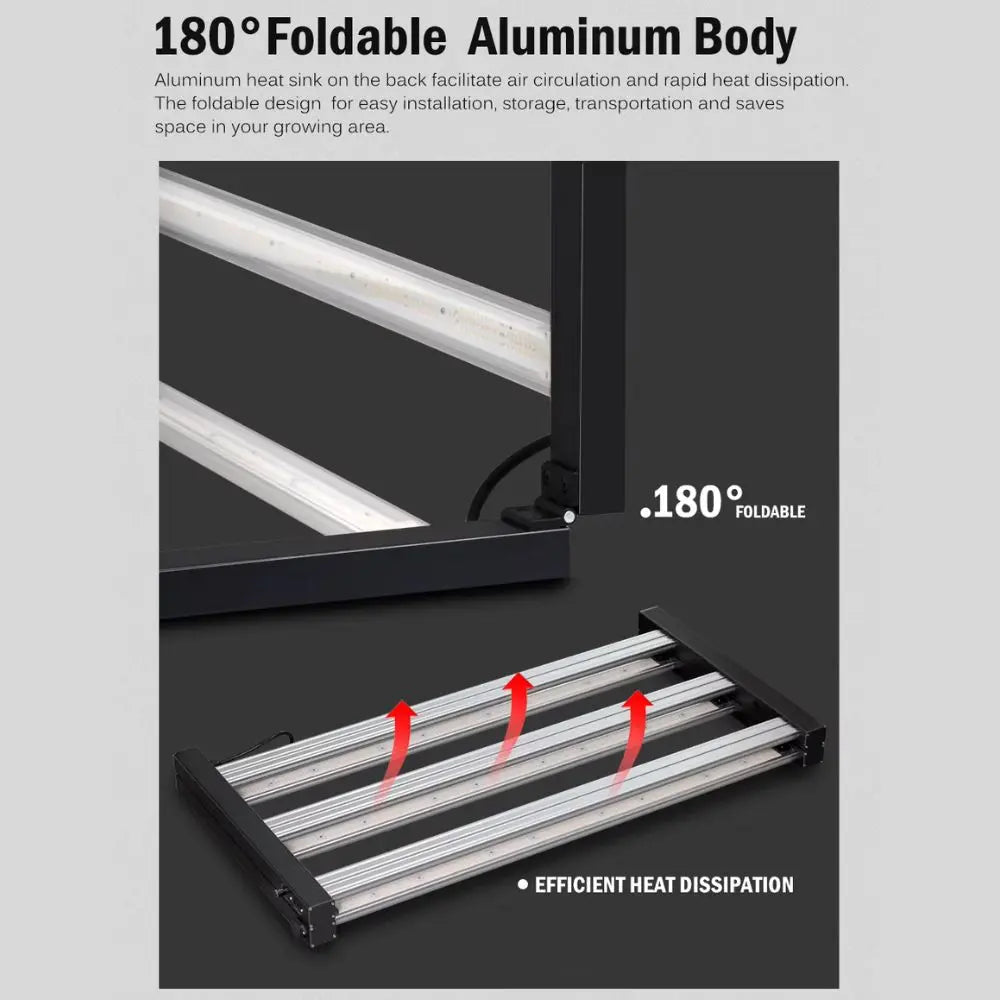 Panneau LED avec structure en aluminium, barres lumineuses blanches et design pliable pour un rangement facile