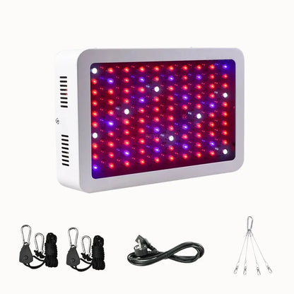 Lampe horticole avec un boîtier blanc et un panneau de LED rouge et bleu lumineux