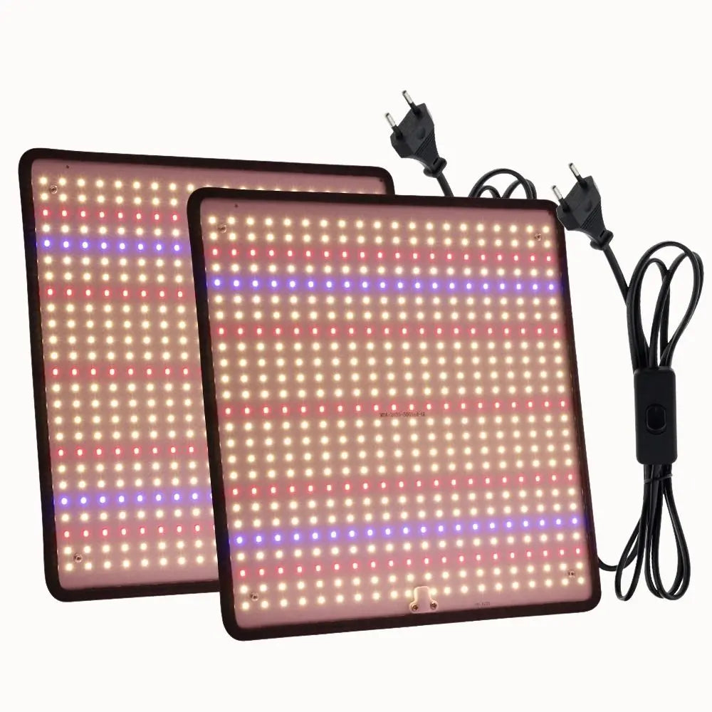 Deux panneaux lumineux rectangulaires avec des LED rouges et bleues, câbles électriques visibles