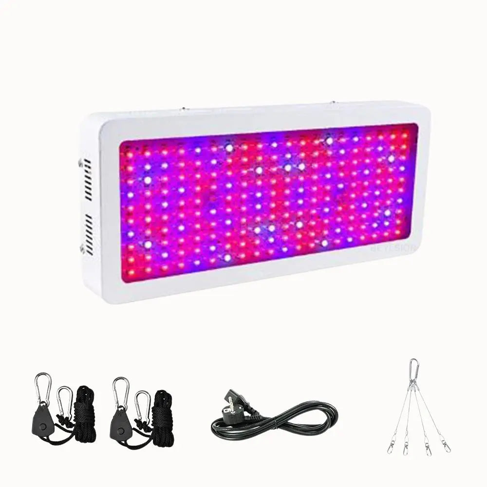 Lampe LED avec un boîtier blanc et un écran de lumières rouges et violettes en forme rectangulaire