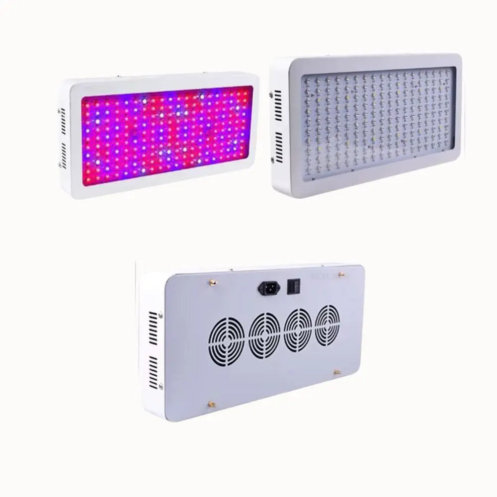 Lampe LED avec un boîtier blanc, affichant des lumières rouges et bleues sur un fond neutre
